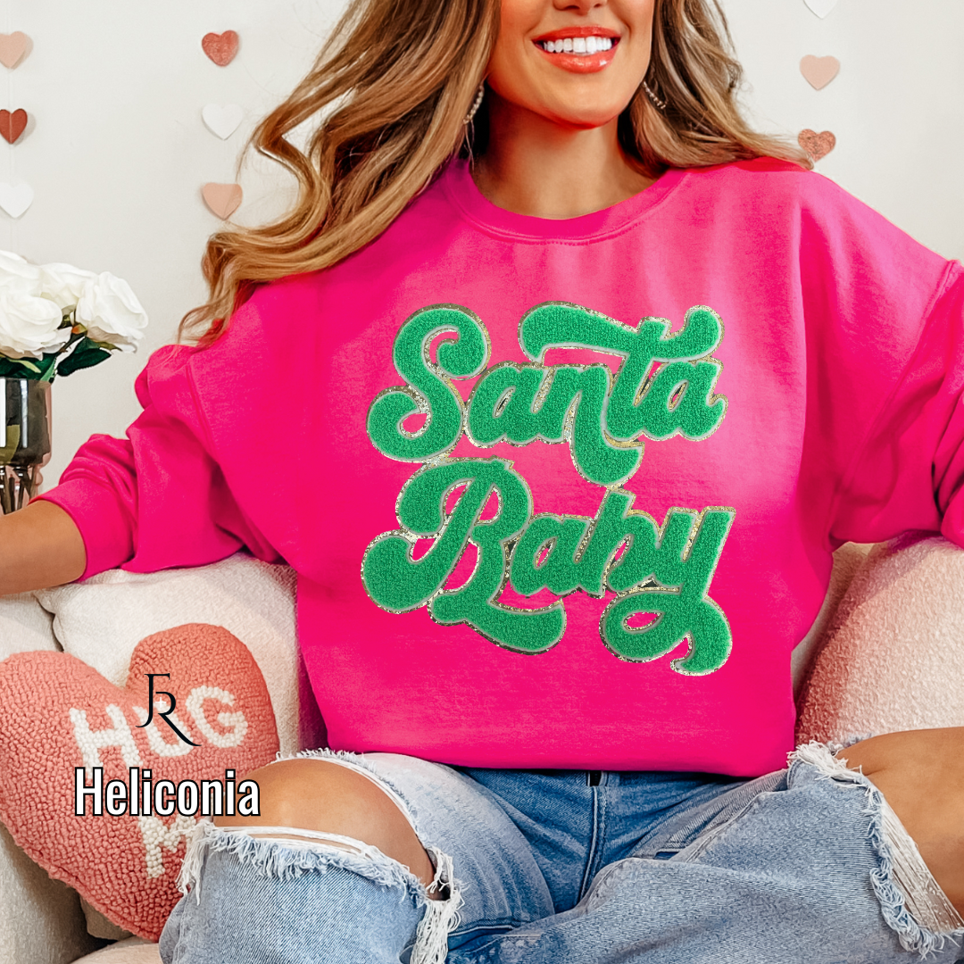 Green Santa Baby script Chenille pullover