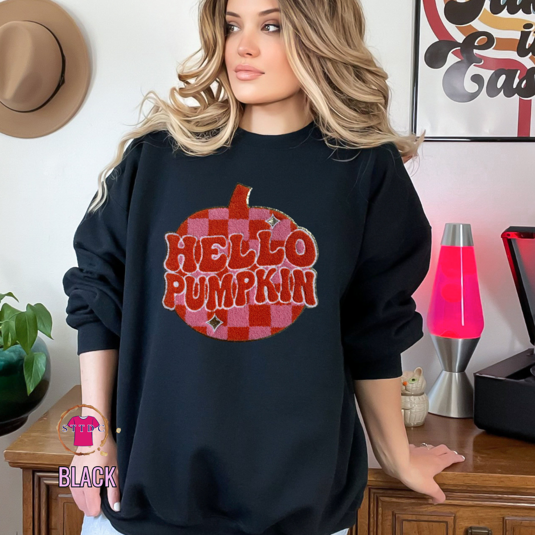 Hello Pumpkin Chenille Retro pumpkin pullover