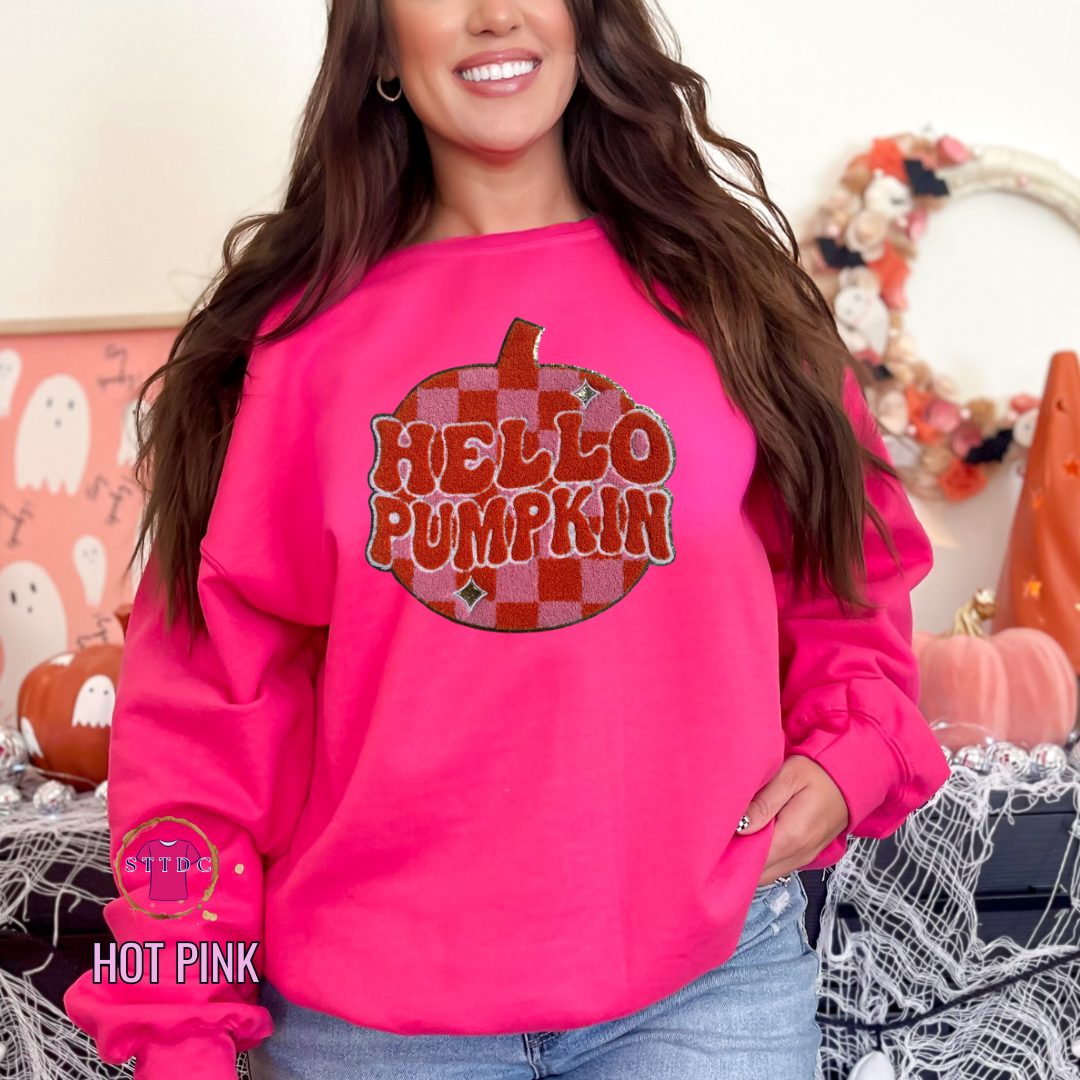 Hello Pumpkin Chenille Retro pumpkin pullover