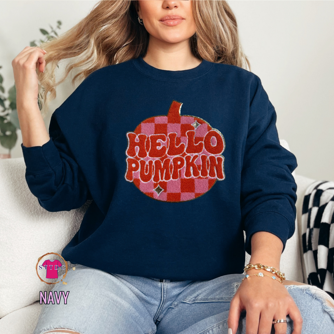 Hello Pumpkin Chenille Retro pumpkin pullover