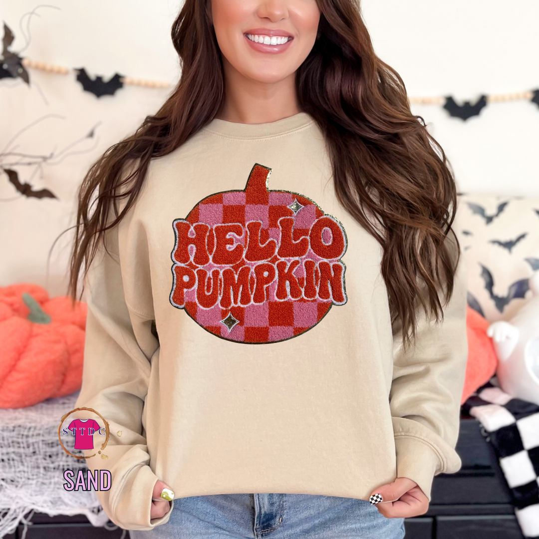 Hello Pumpkin Chenille Retro pumpkin pullover