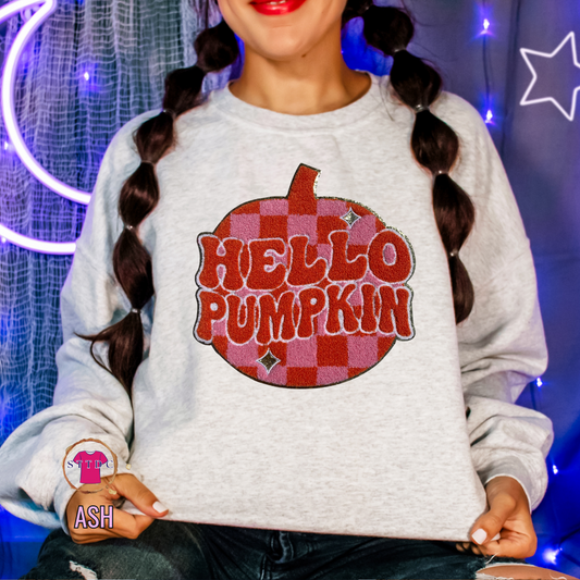 Hello Pumpkin Chenille Retro pumpkin pullover